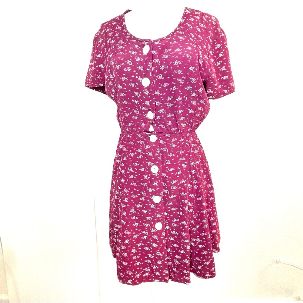 90’s Floral Retro Dress button front